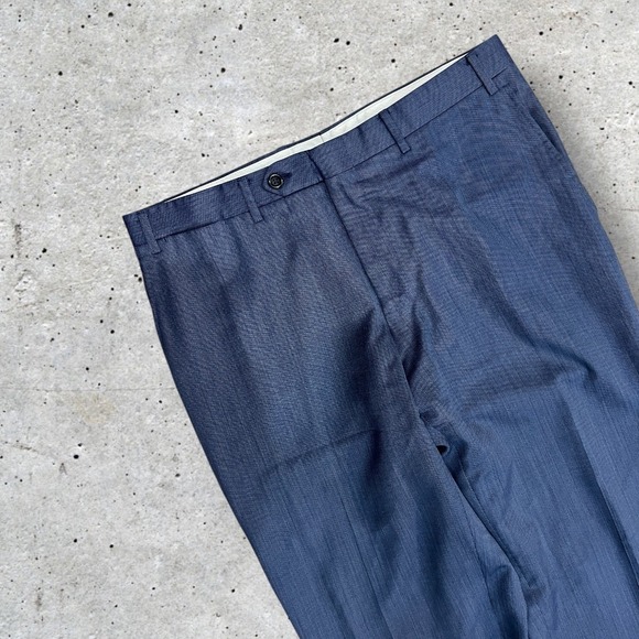 Canali Other - Canali Wool Silk Blend Dress Pants Navy Herringbone Flat Front Mens Size 34x28